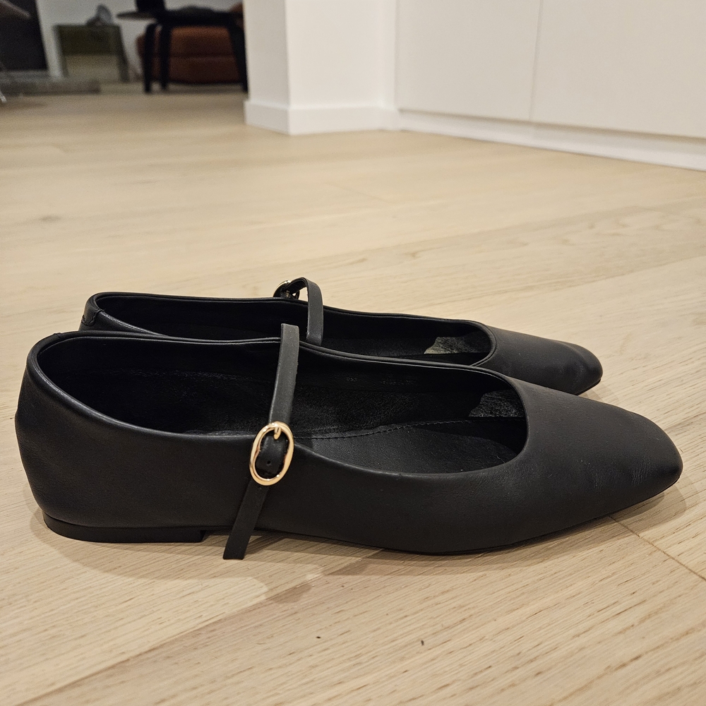 Zara Leather Mary Jane Ballet Flats
